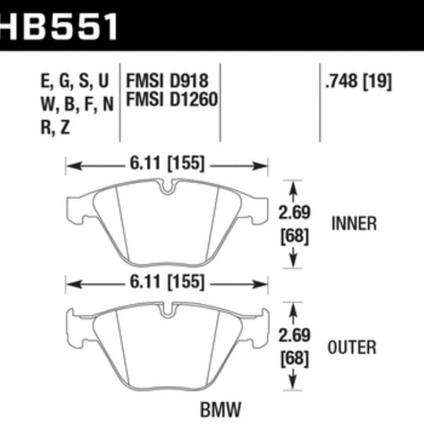 Hawk HB551B.748 Brake Pads for BMW